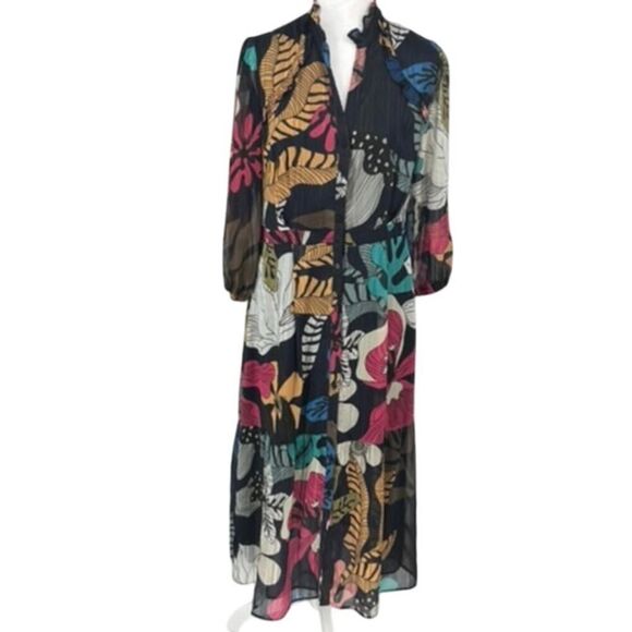 🌺 VILAGALLO Black Tropical Print Maxi Dress - Size 42 (EU) - Boho Luxe Style 🌺 - Picture 1 of 15